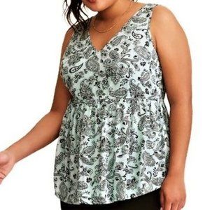 Torrid Babydoll Top Mint Green Paisley Gauzy Lace Up Open Back 0 12 L